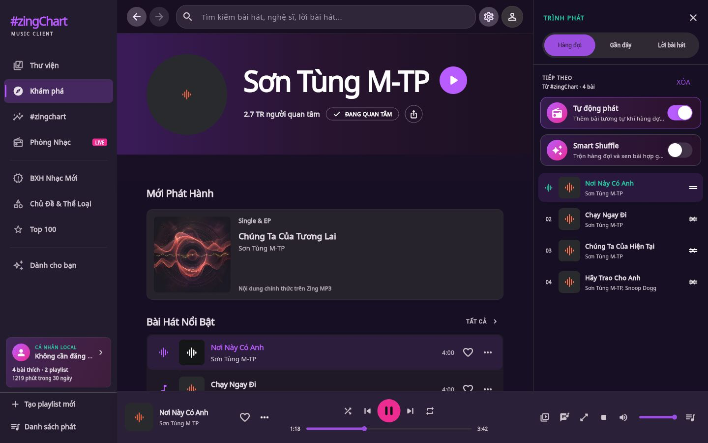 Hồ sơ nghệ sĩ với trạng thái Đang quan tâm được lưu cục bộ