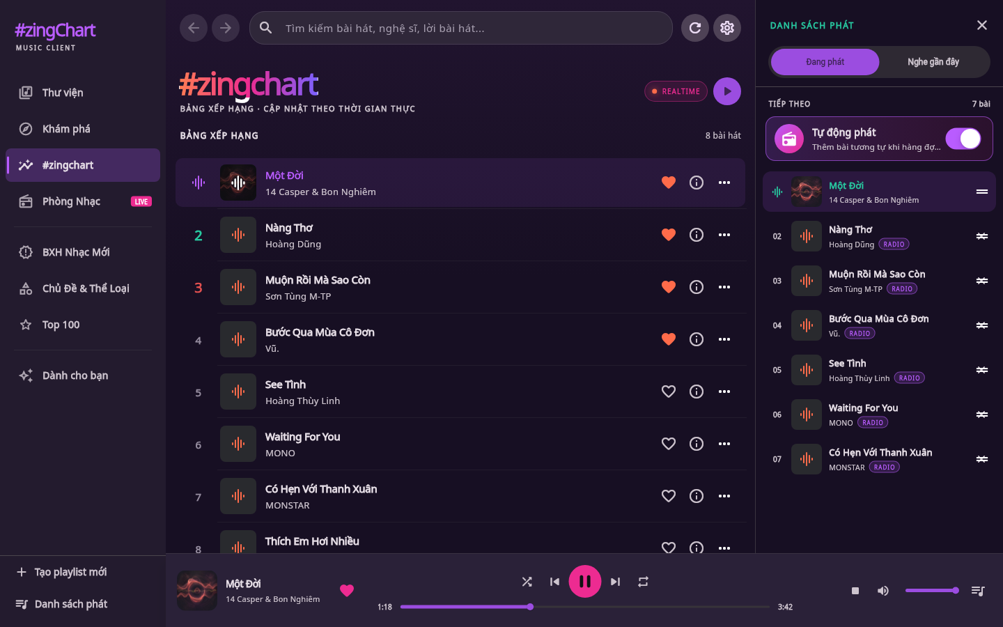 Song Radio và tự động phát trong panel desktop