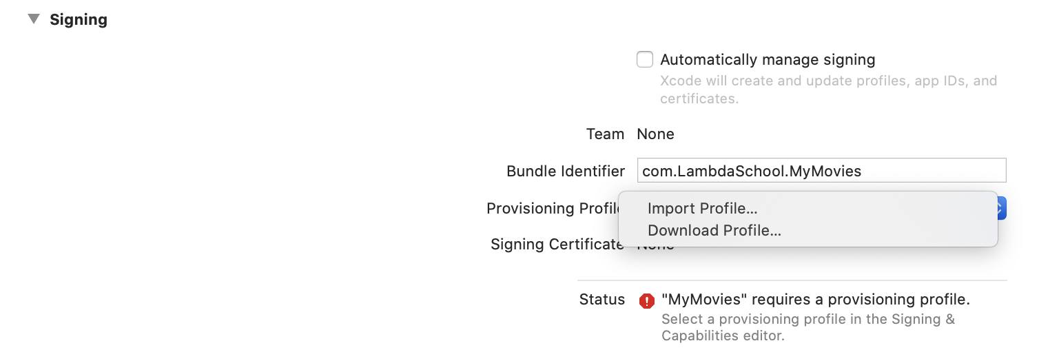 Xcode signing config