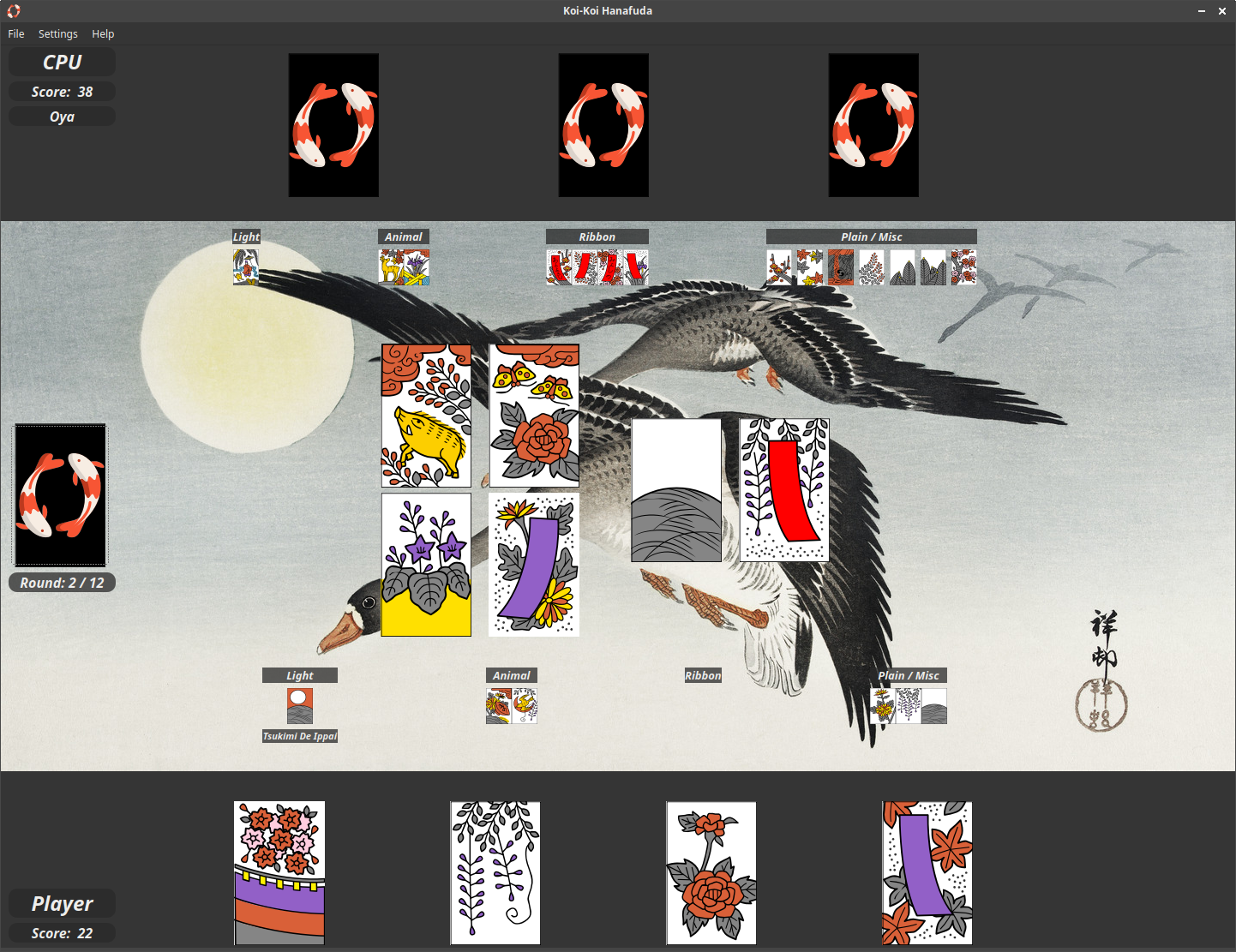 Screenshot of the Koi-Koi Gameboard