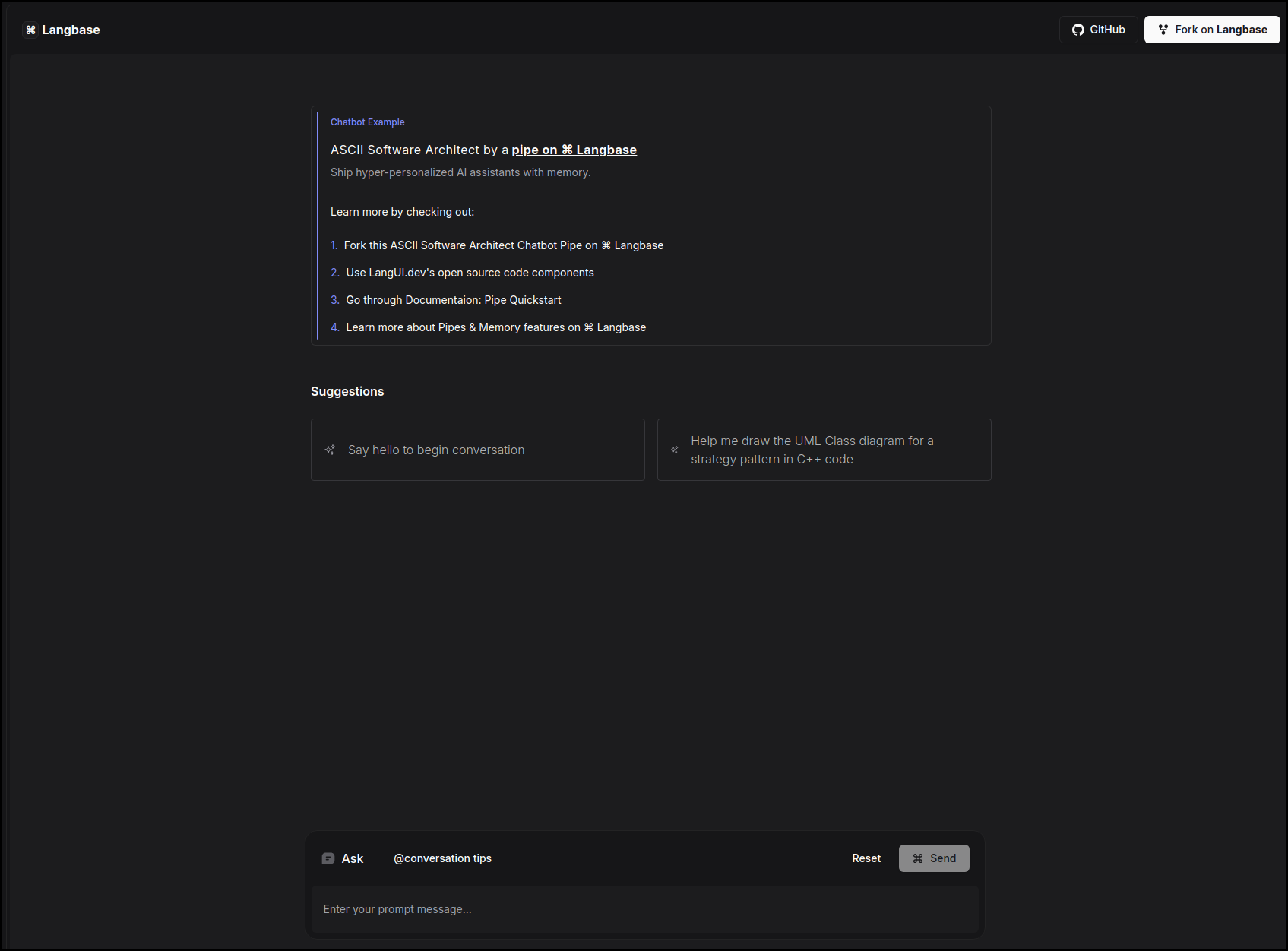 ASCII Software Architect chatbot built using Langbase Pipe