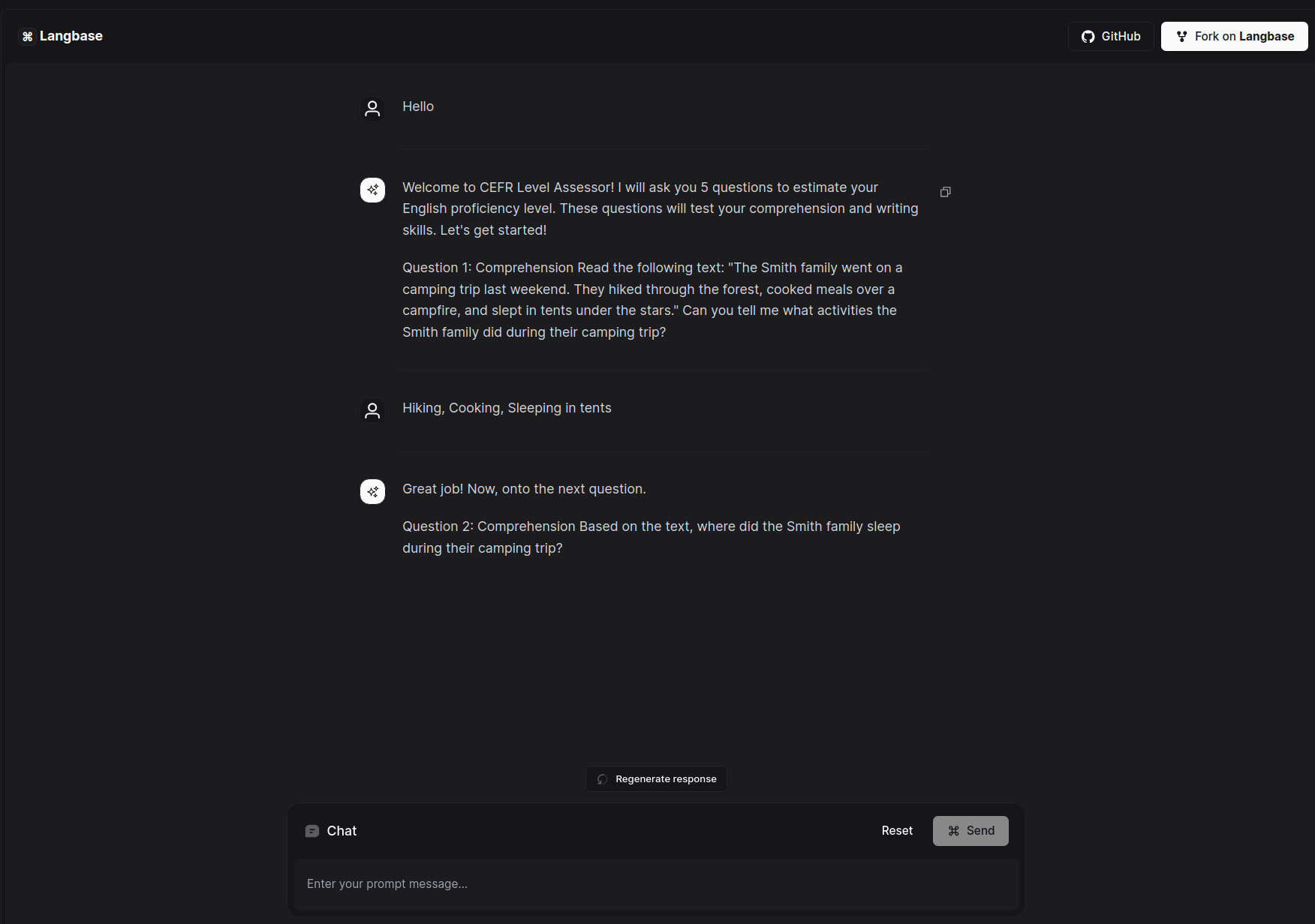 English CEFR Level Assessment Bot built using Langbase Pipe