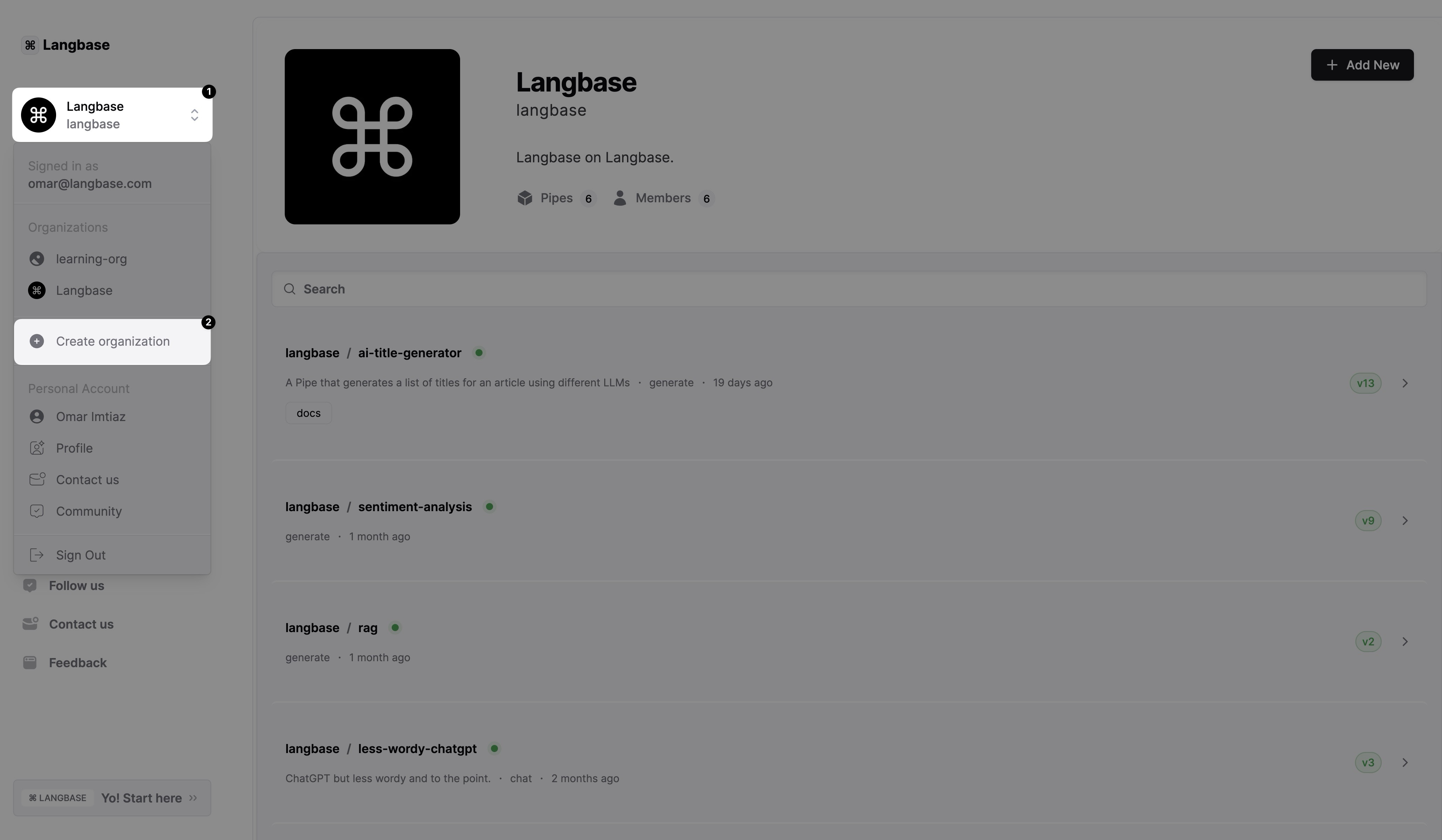 Create an organization in Langbase