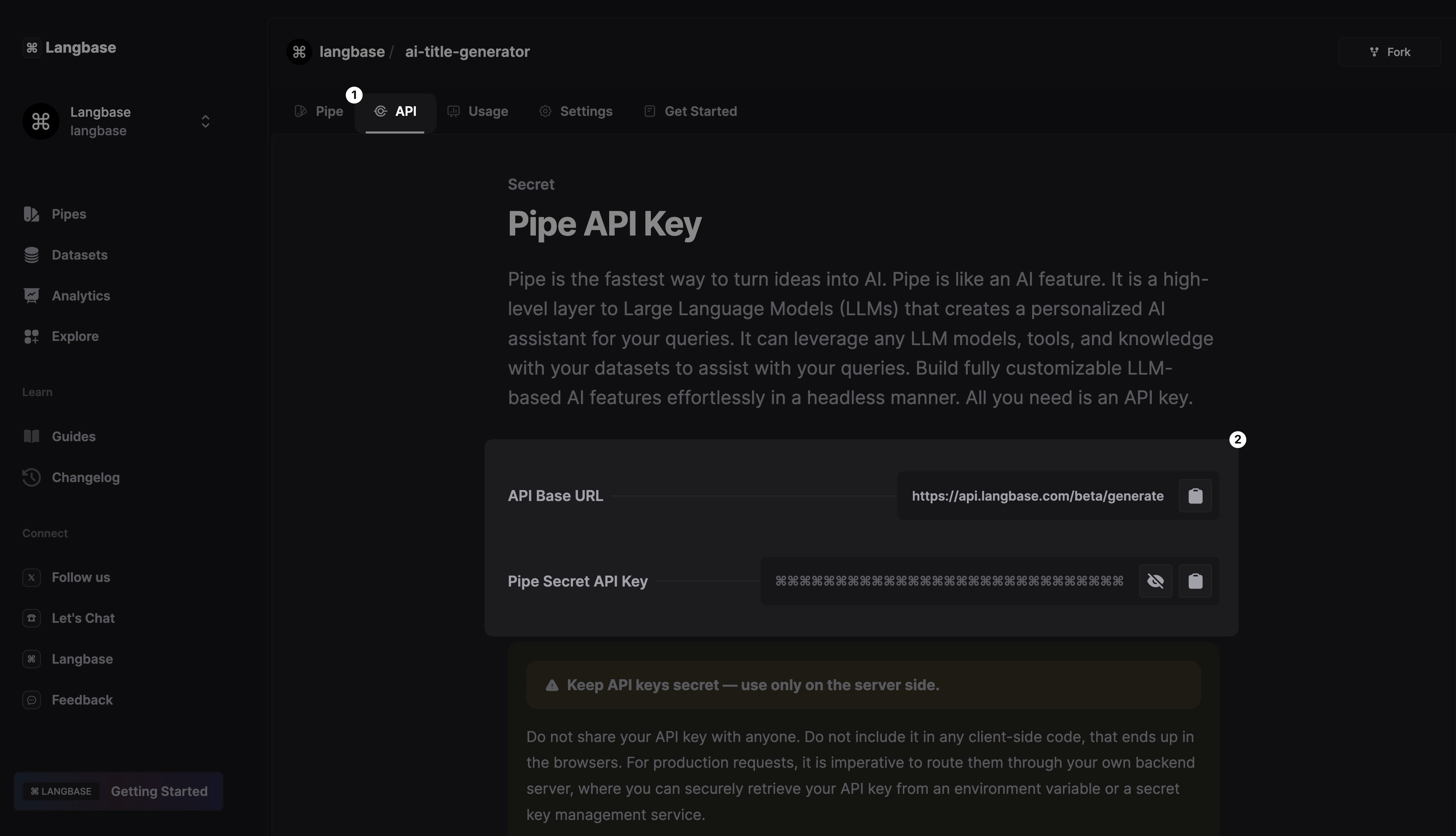 Pipe API key and base URL inside a Pipe