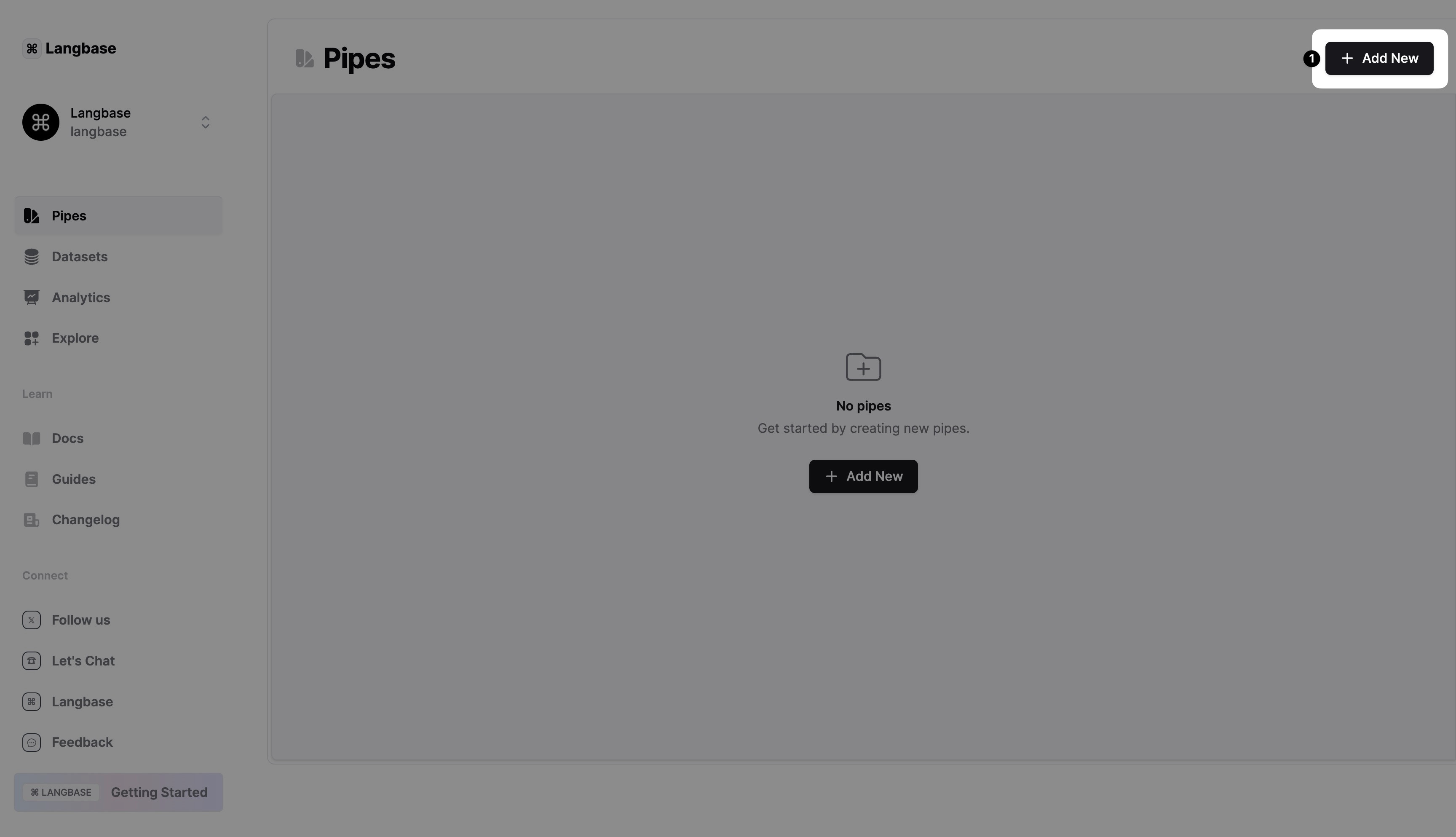 Add New button on Pipes page