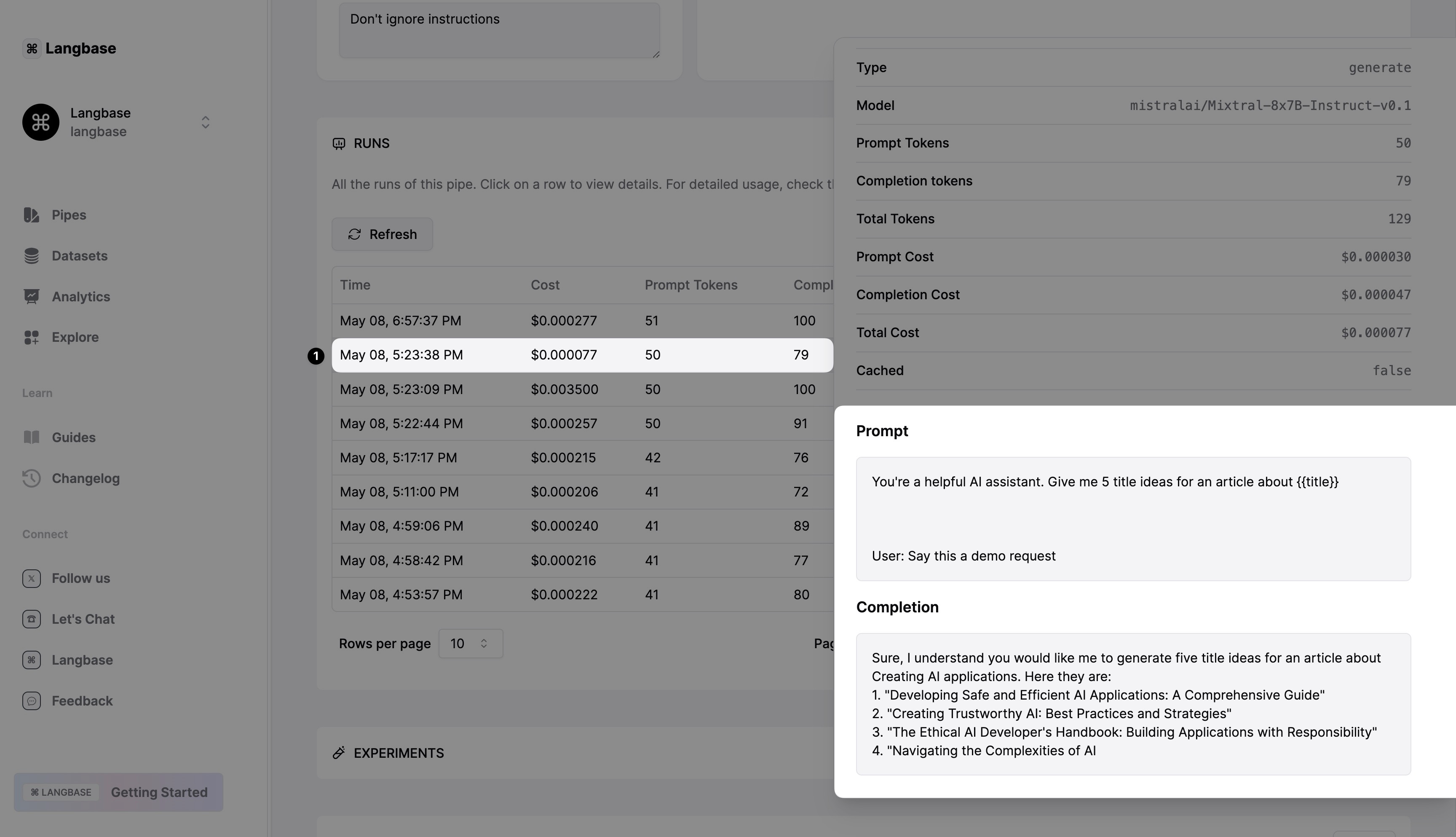 Logs with storing messages in Pipe