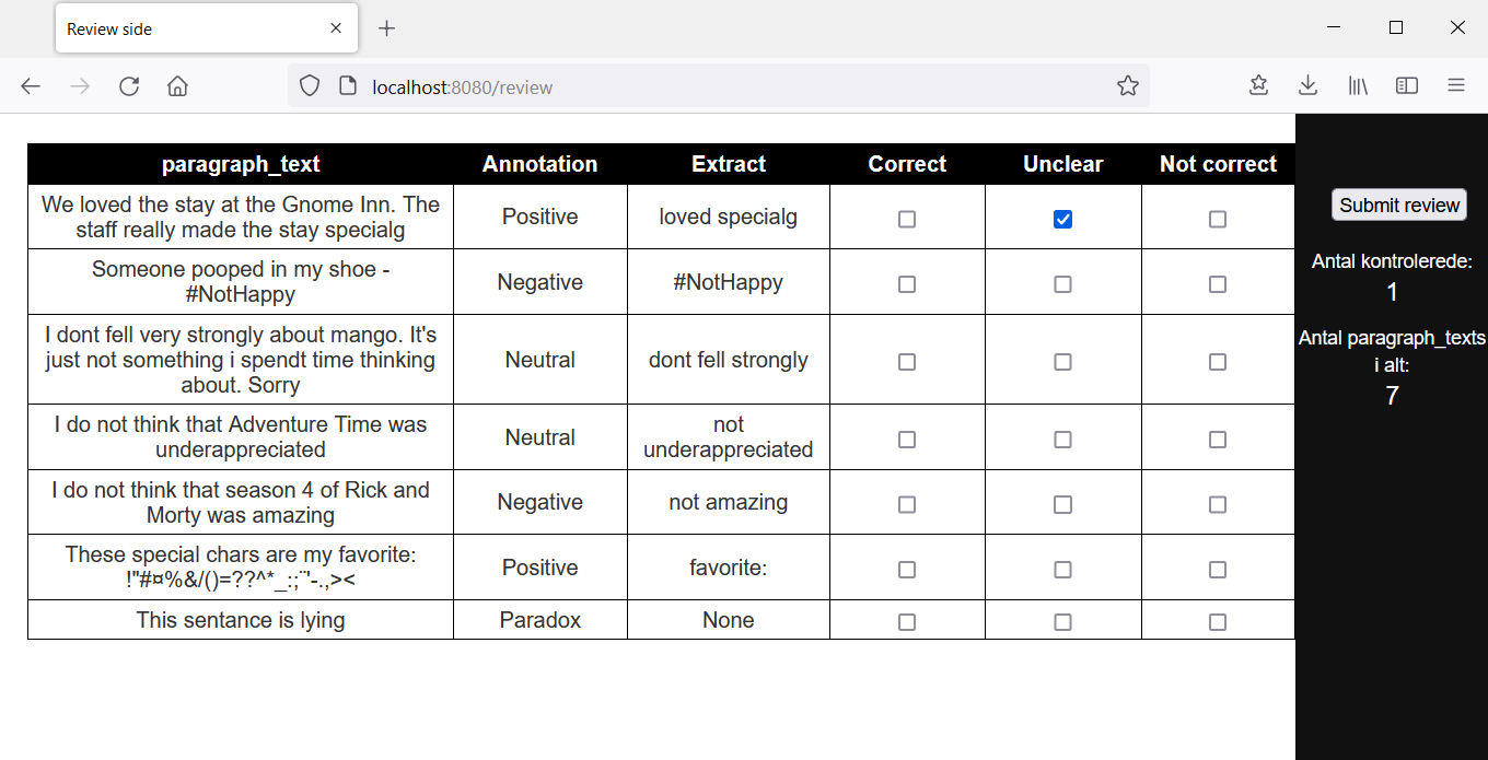 Review interface