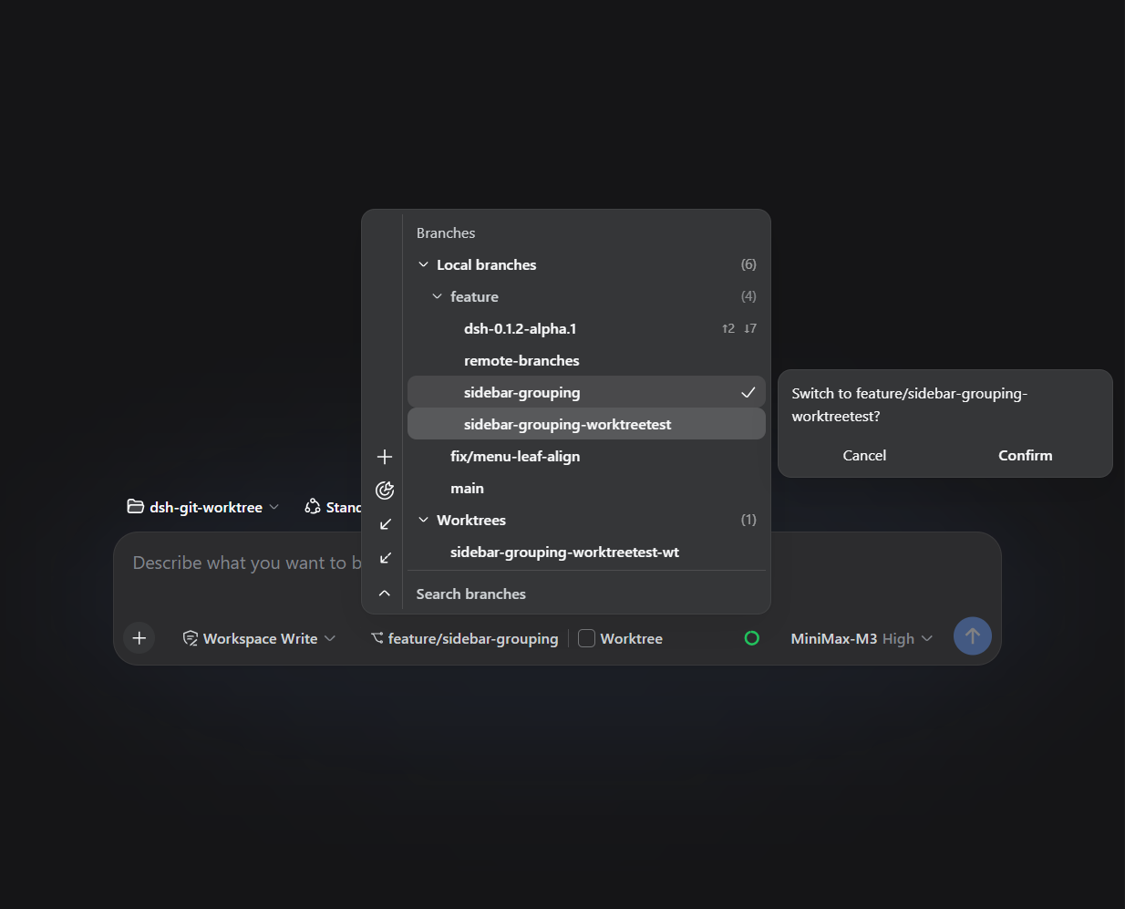 dsh-git-worktree in the Web UI
