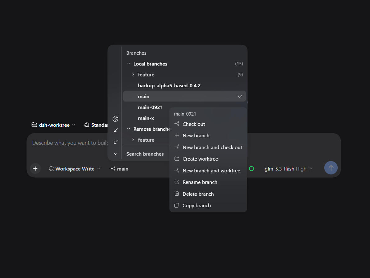 dsh-git-worktree in the Web UI