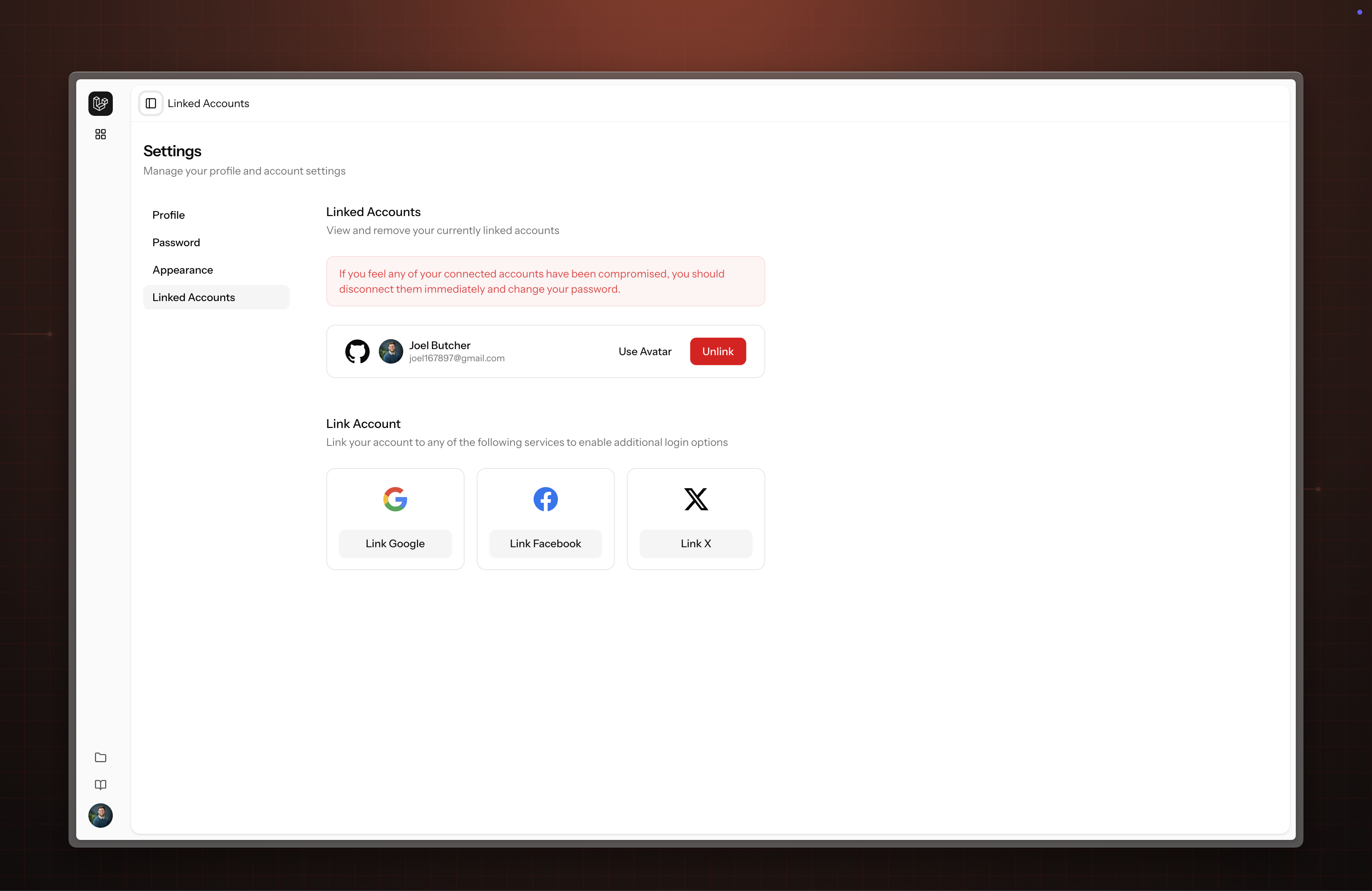 Linked Accounts Page