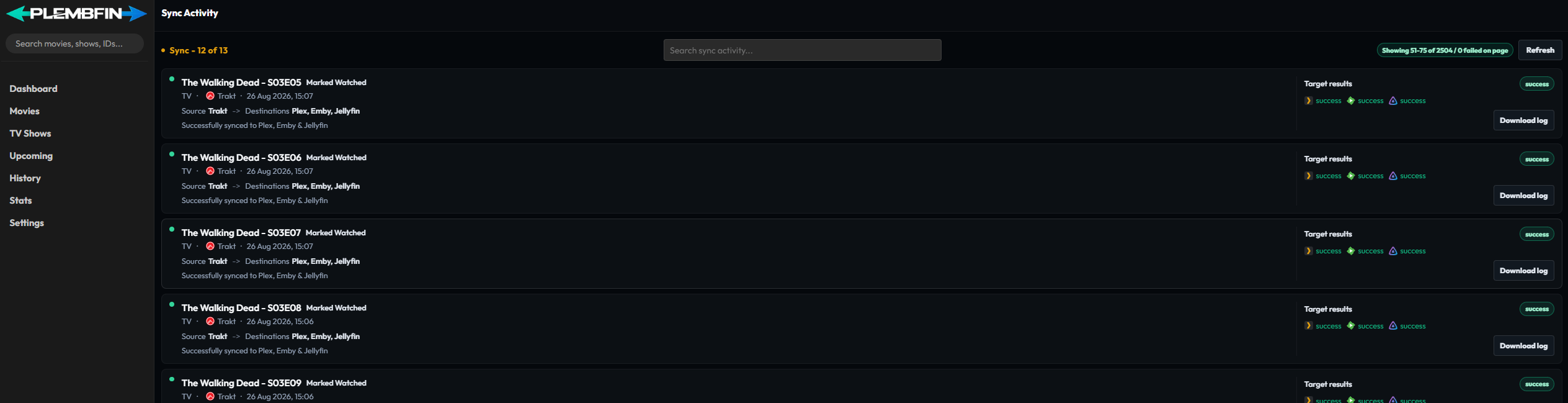 Sync Activity view