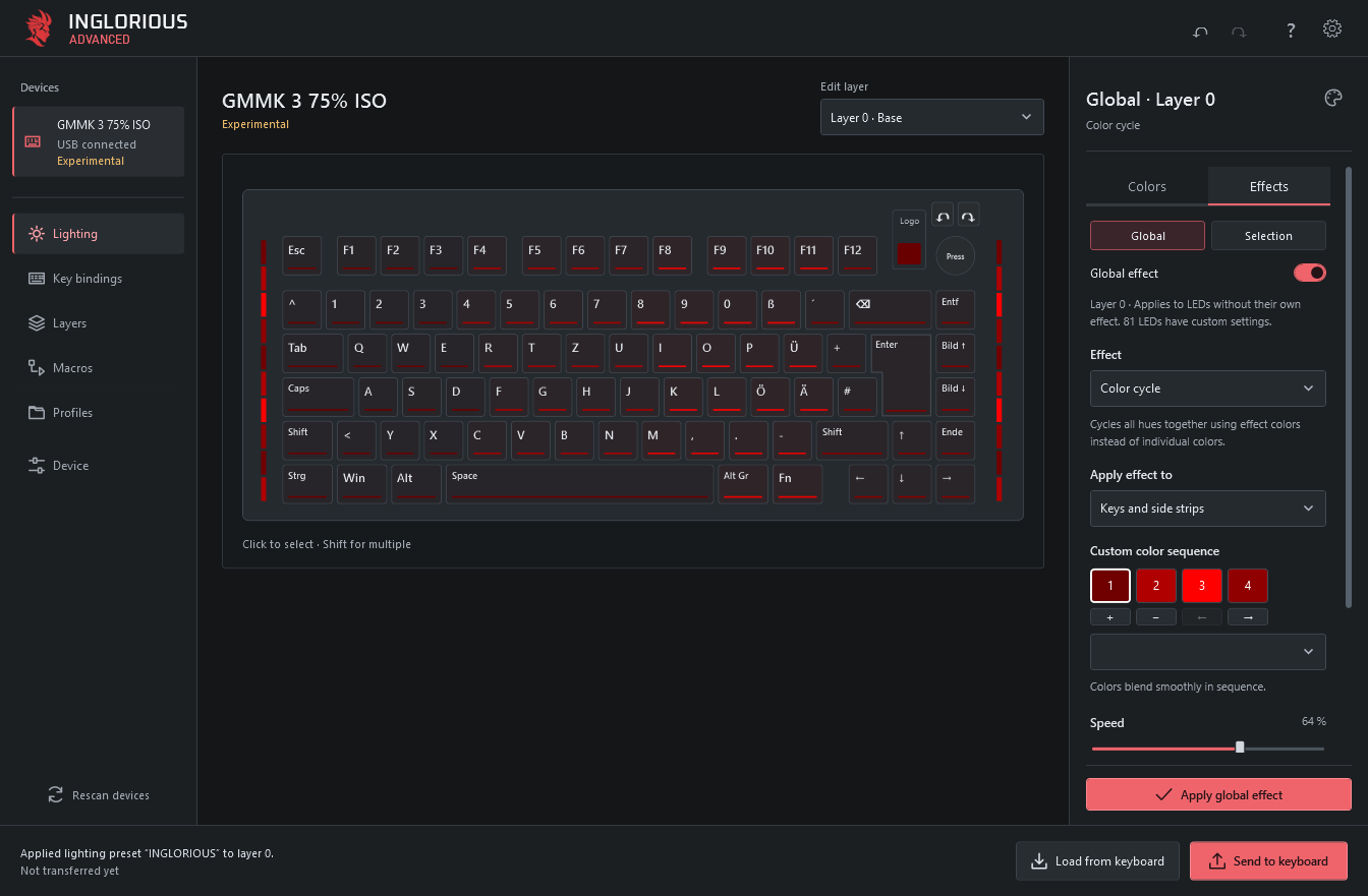 GMMK 3 75% ISO lighting layout with separate logo lighting