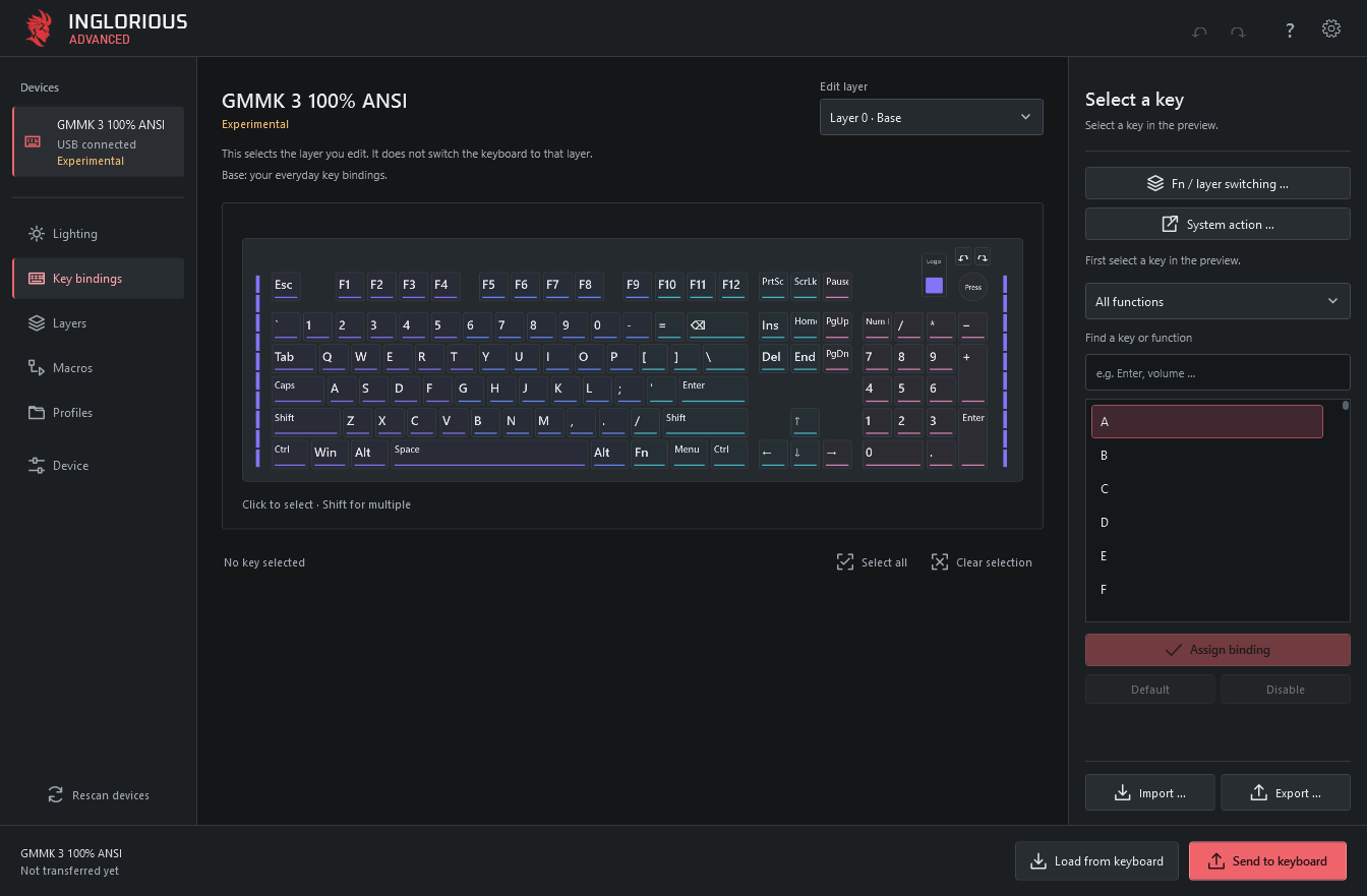 GMMK 3 100% ANSI key-binding editor with a full number pad and separate logo lighting