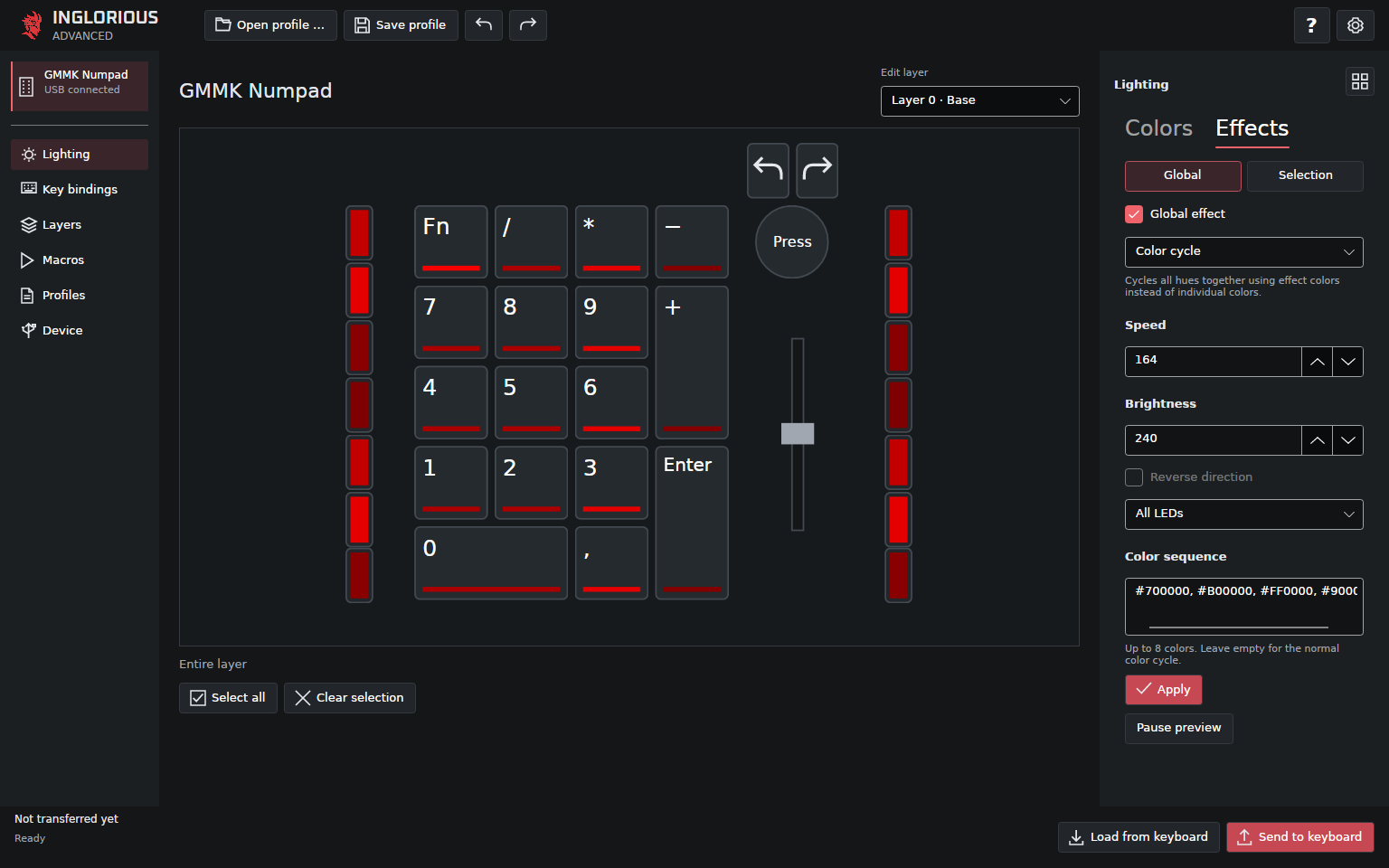 Linux lighting editor with a GMMK Numpad