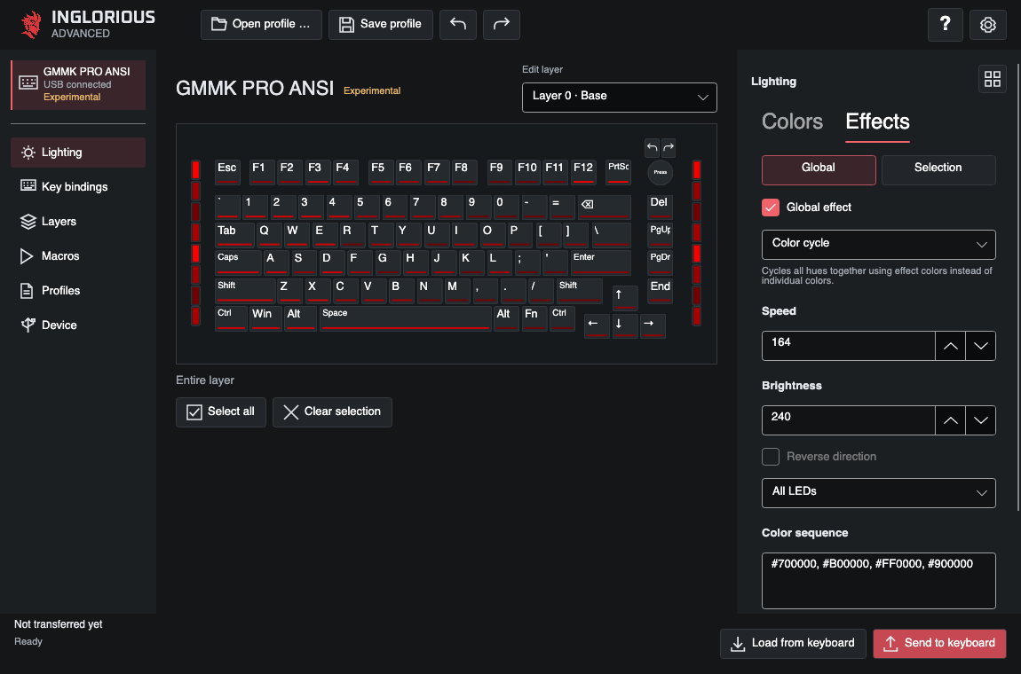 macOS lighting editor with a GMMK PRO ANSI