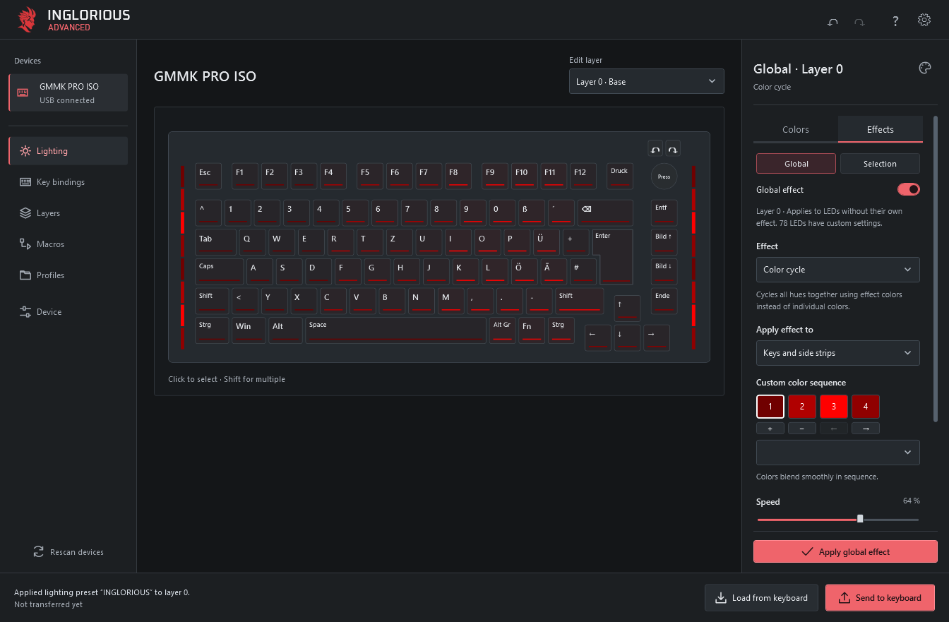 Lighting editor with a GMMK PRO ISO layout