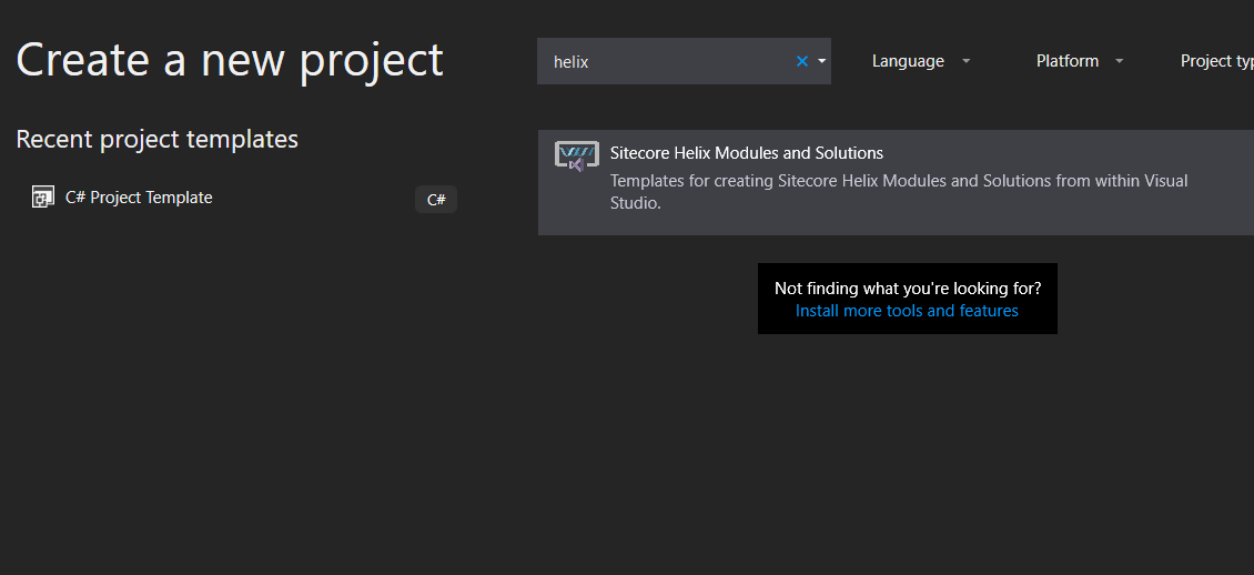 VS 2019 / 2022 - Create new project dialog