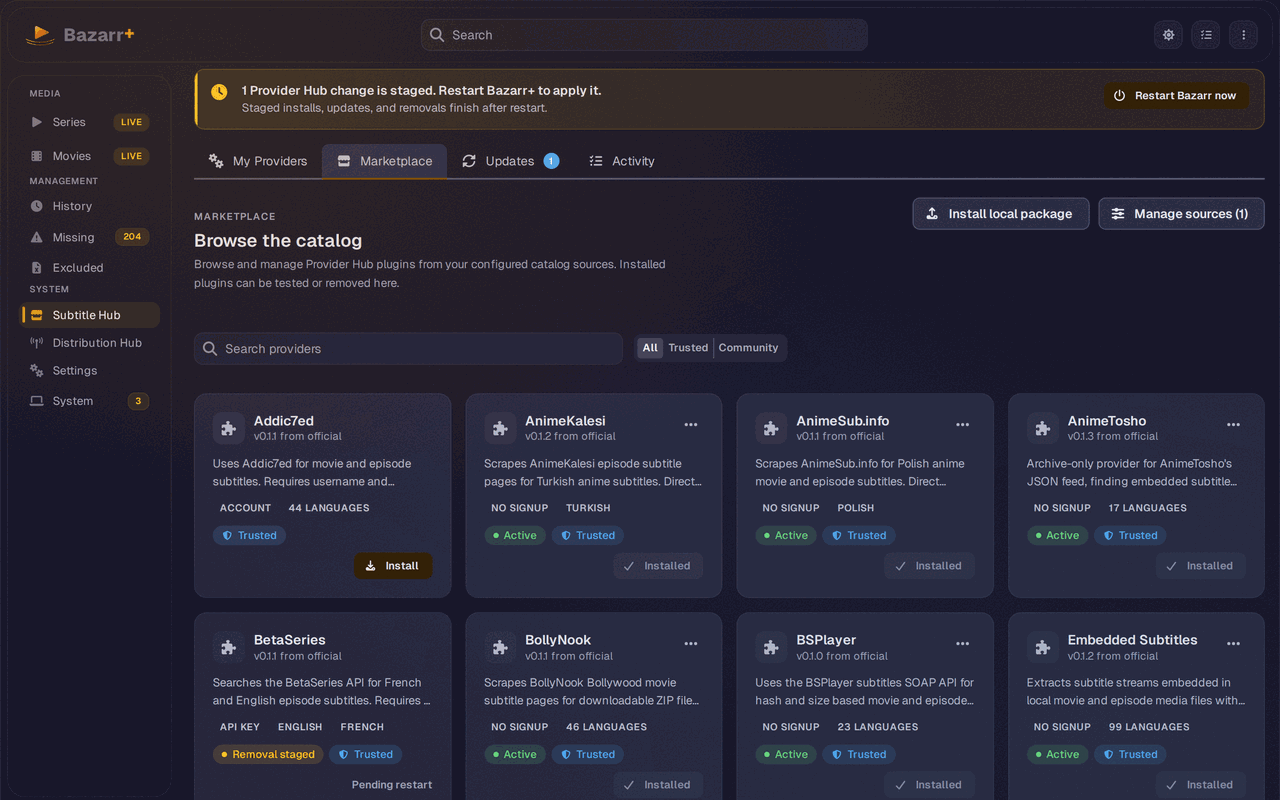 Provider catalog in the Marketplace