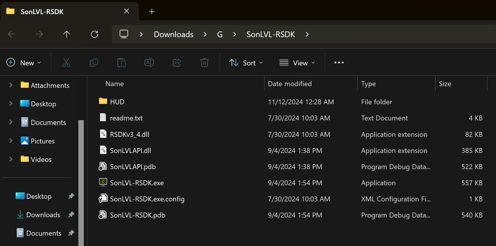 An image showing SonLVL-RSDK extracted into its own folder.