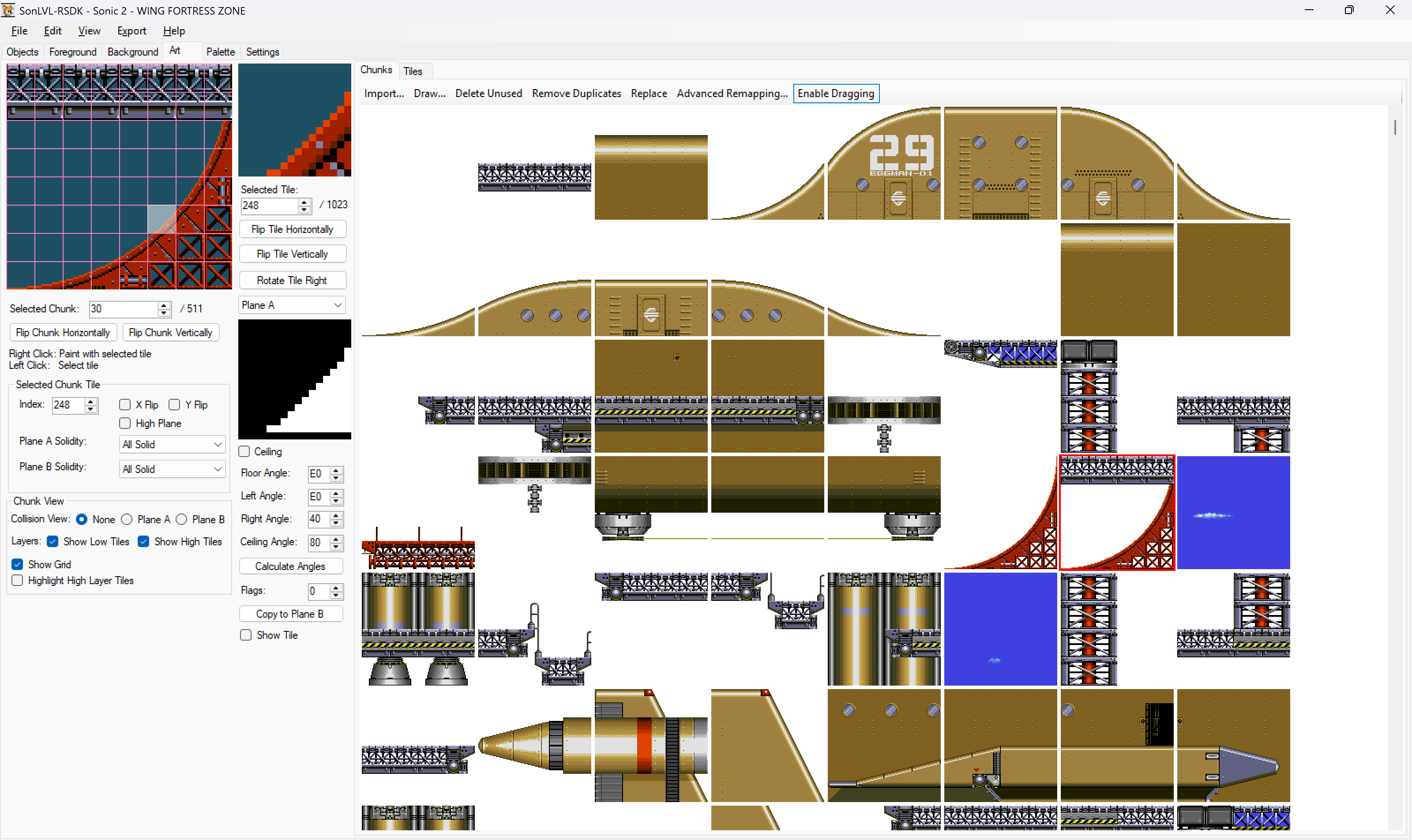 Wing Fortress's chunks being edited.