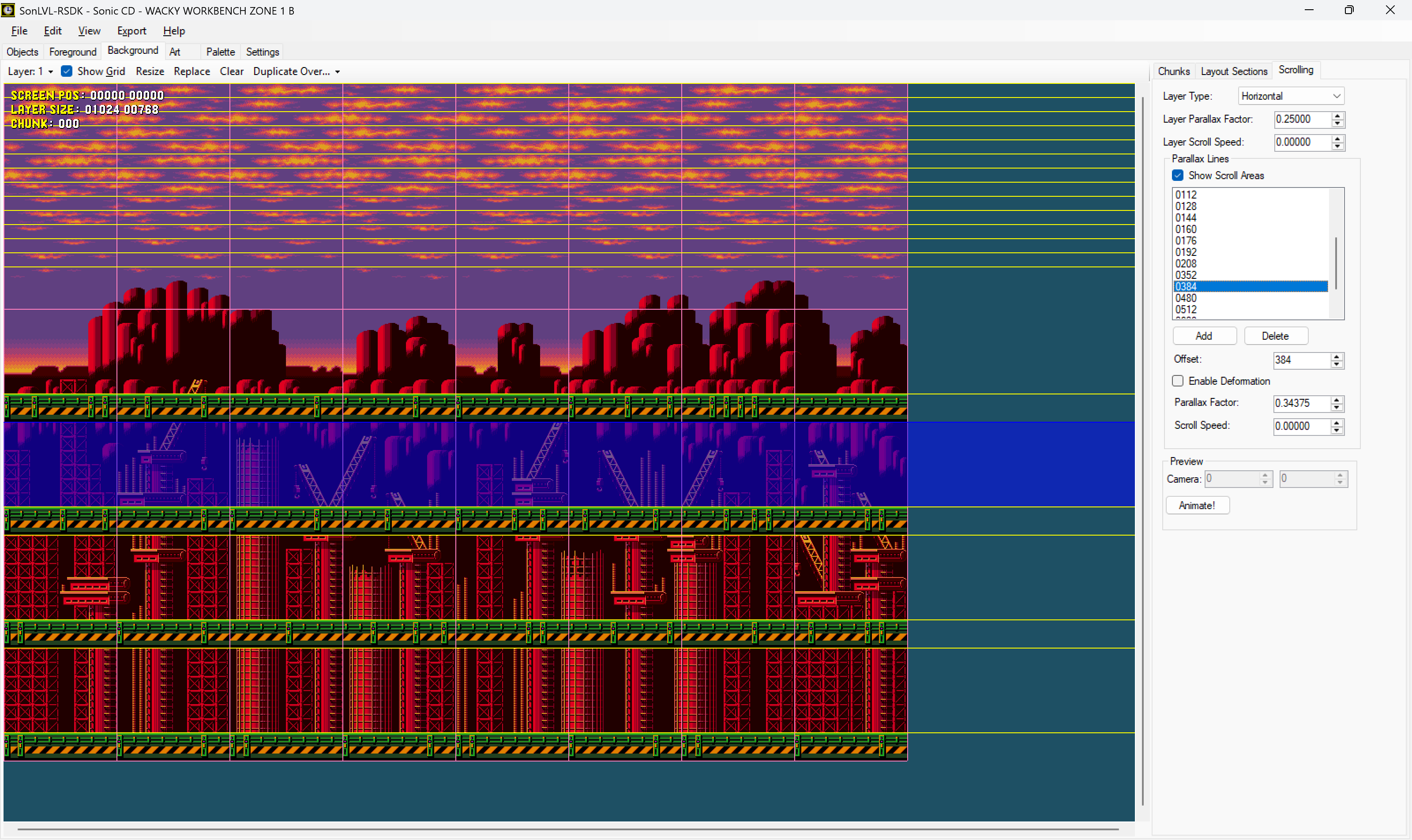 Wacky Workbench Act 1 Past's background parallax being edited.