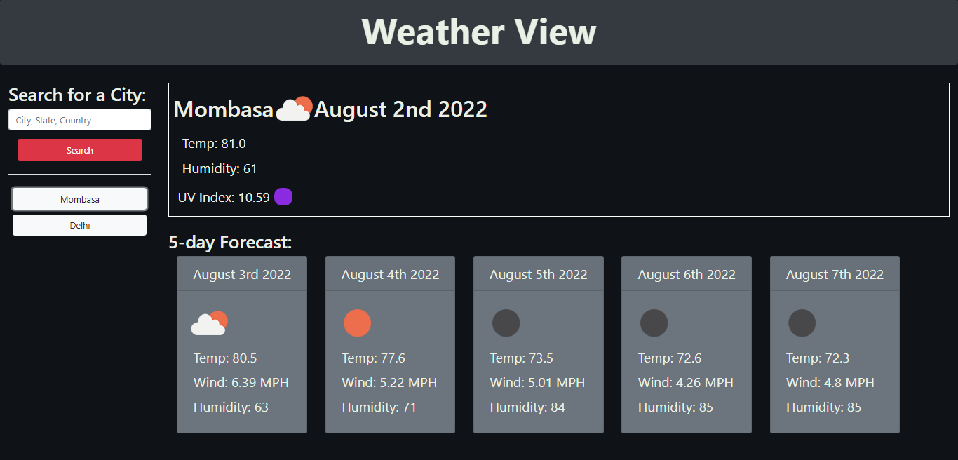 Screenshot of the Weather API