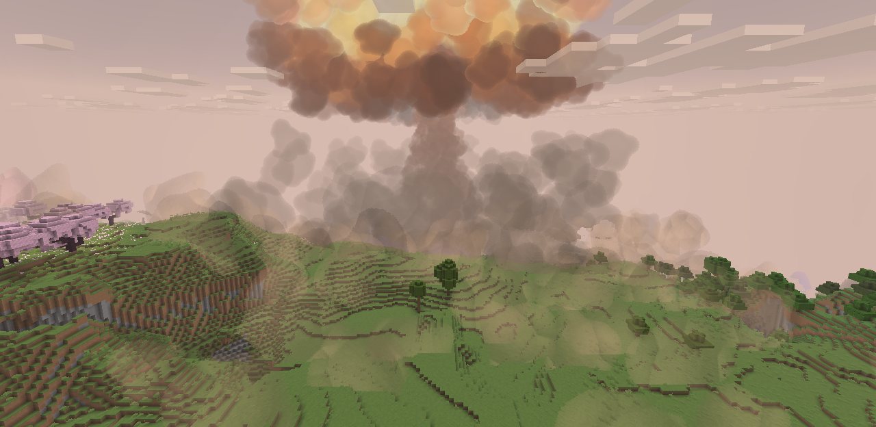 The Tsar Bomba's mushroom cloud rising over green hills