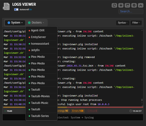 Dashboard with Docker Logs