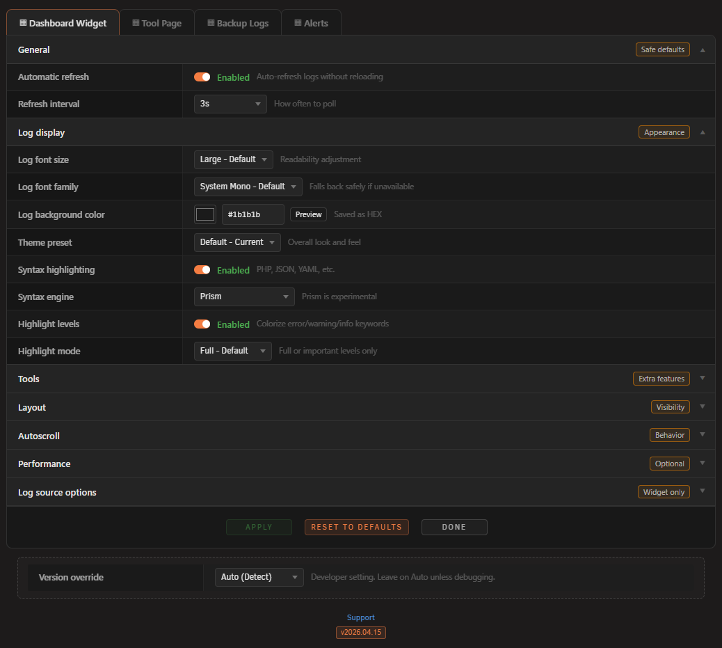 Settings Page