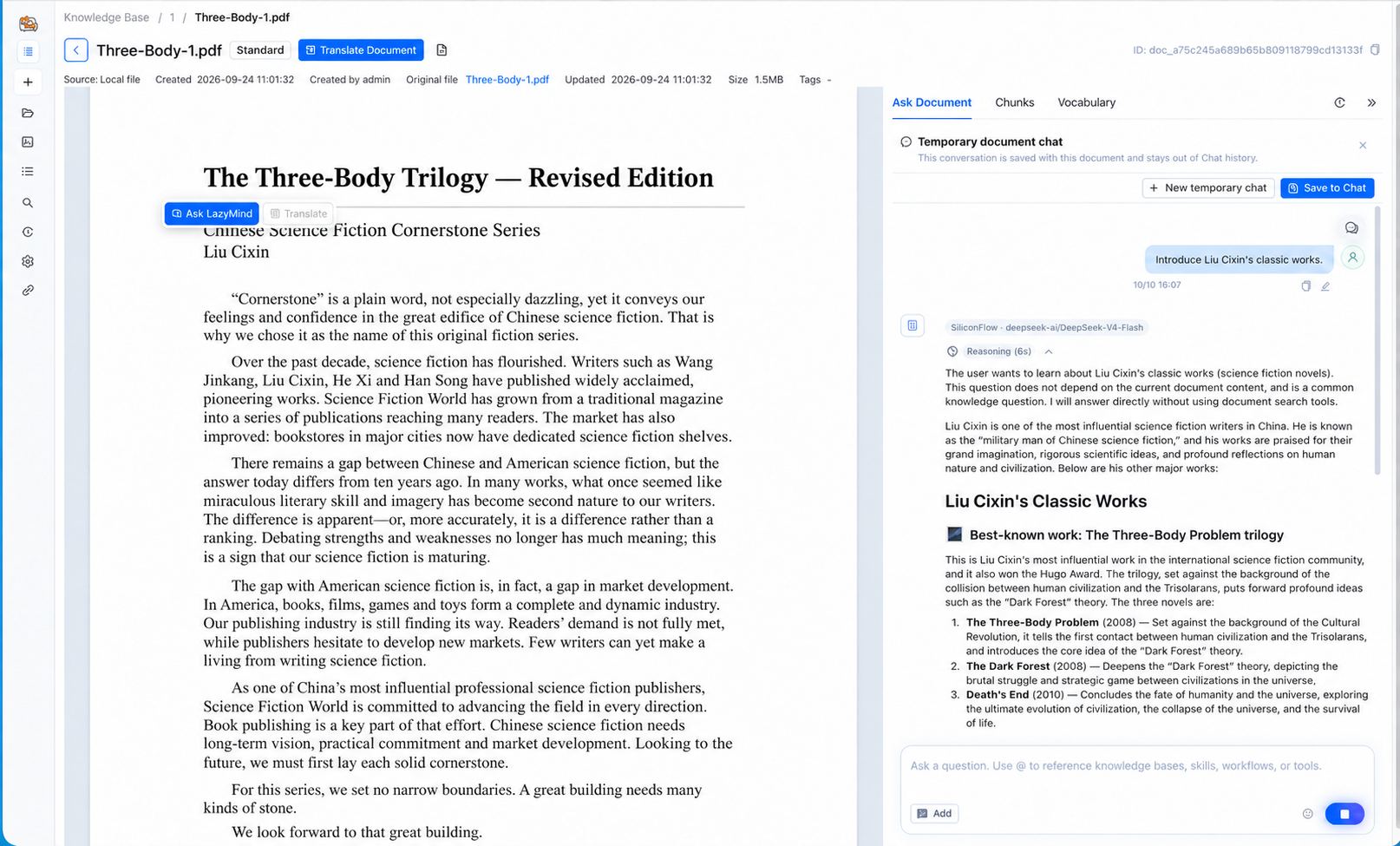 Read the answer alongside the PDF and save the conversation to Chat when needed