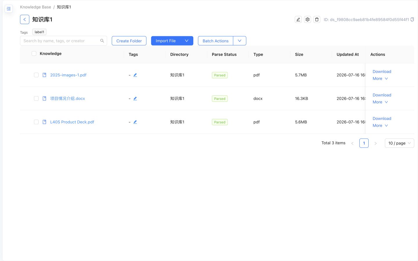 Manage parsed documents in a reusable knowledge base