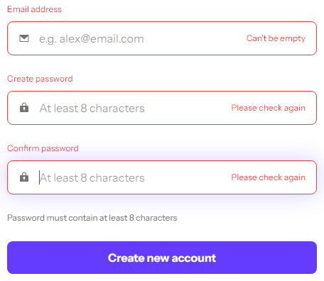 Empty form fields