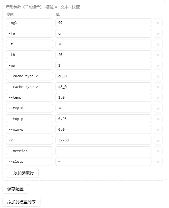 启动参数行(8 组之一)