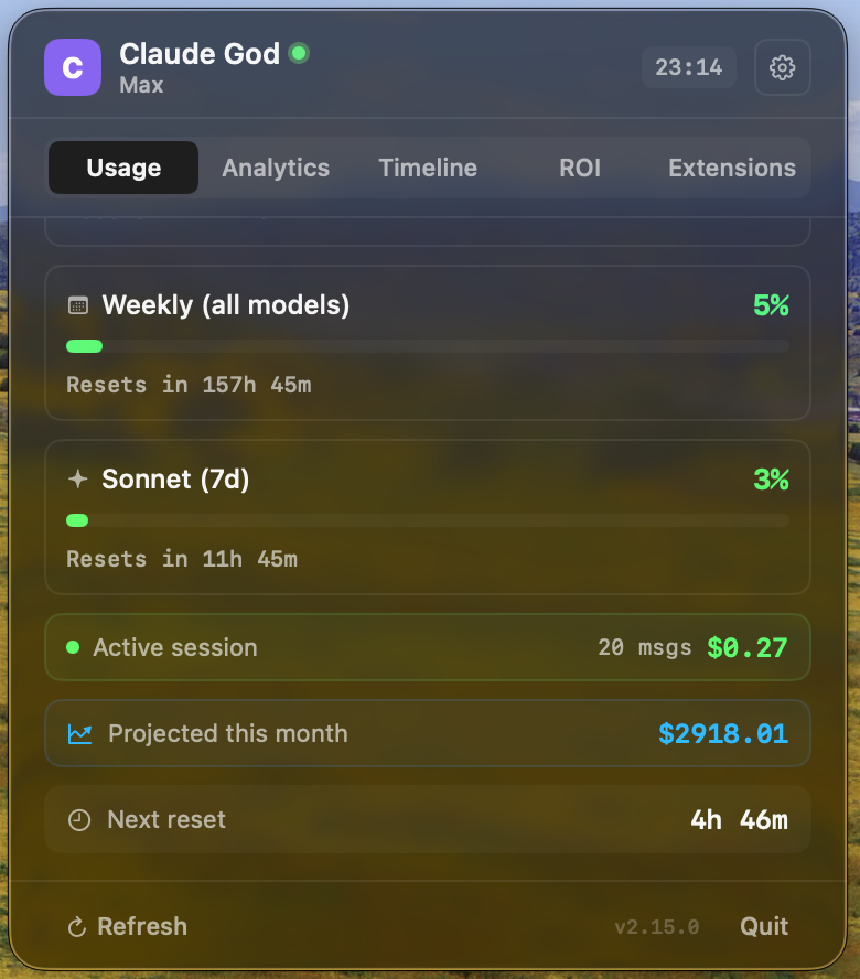 Usage — quota cards with progress bars