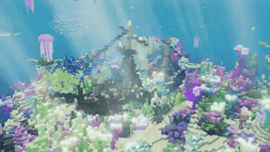 Autonomous Voxel Coral Reef and Sunken Shipwreck in HTML