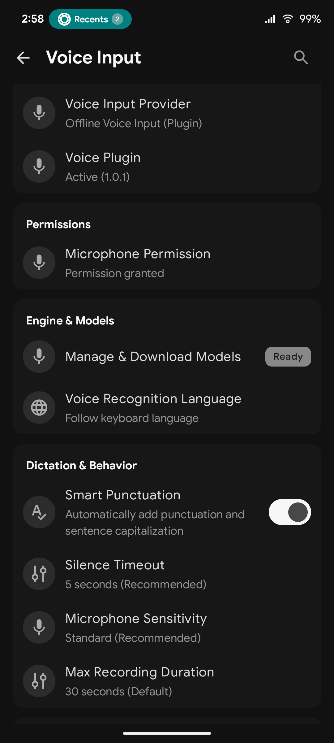 Voice Input Settings