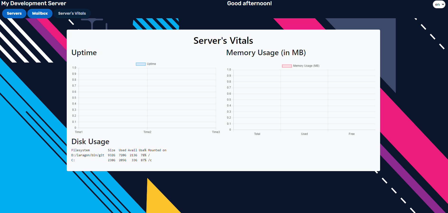 Screenshot of Laragon Dashboard Server Vitals