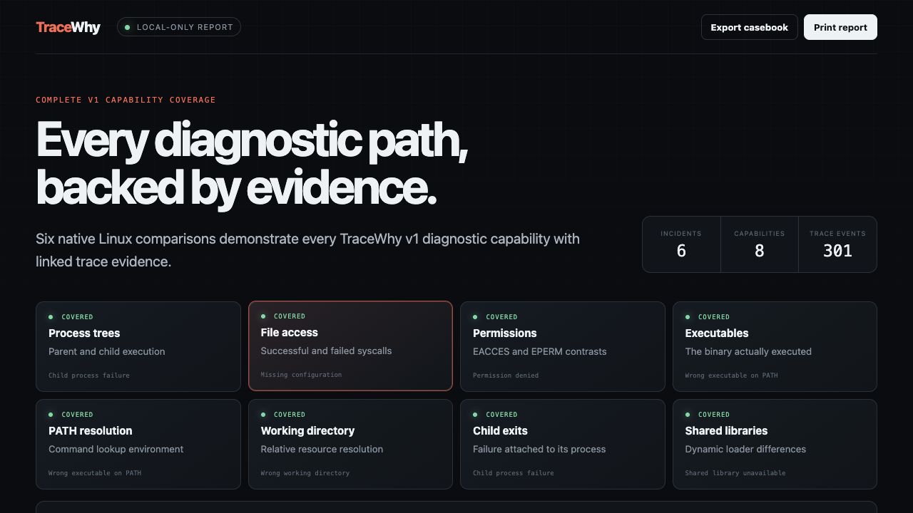 TraceWhy full-capability report