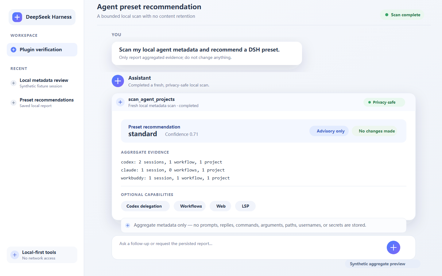 Synthetic aggregate recommendation overview in DeepSeek Harness