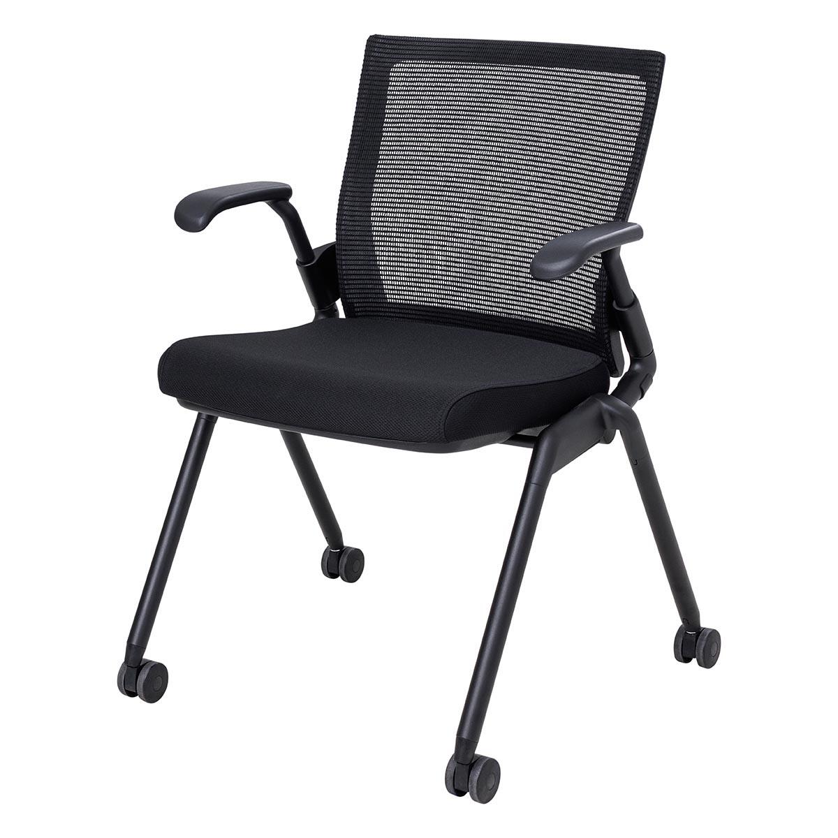 Balance Visitor Training Chair with mesh back, fold-up seat in Black
