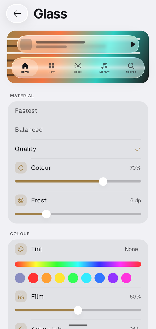 The glass settings