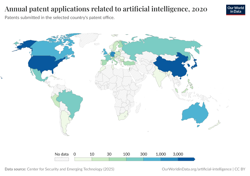 Annual patent applications related to artificial intelligence