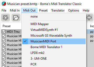 Set up MIDI OUT in Midi Translator Classic