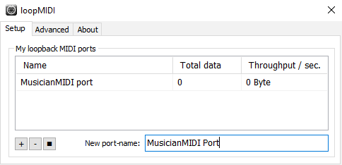 loopMIDI Setup window