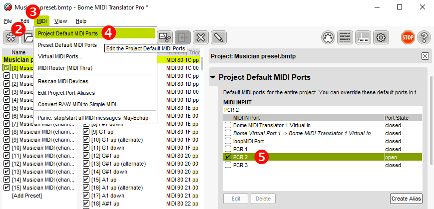 MIDI Translator Pro configuration