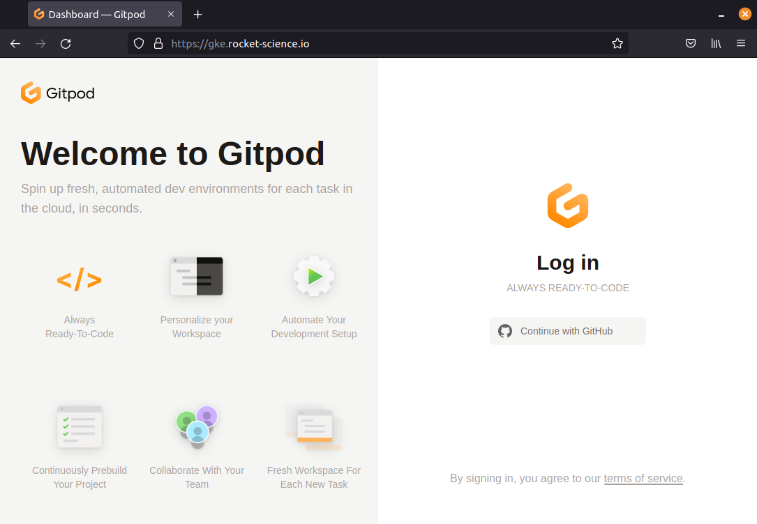 Gitpod login page
