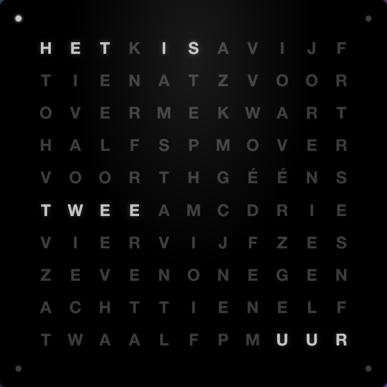 Word Clock Card: HET IS TWEE UUR