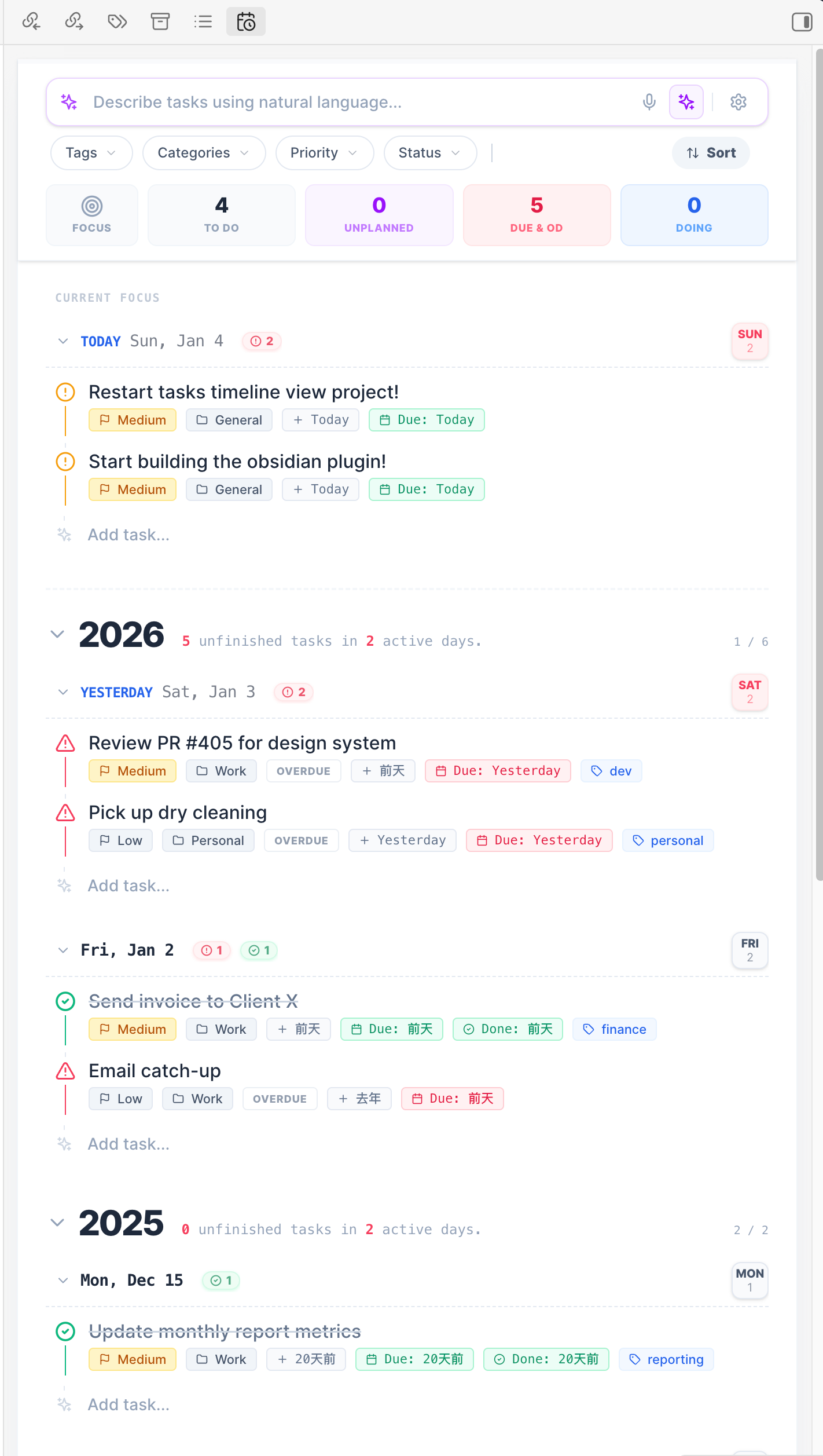 Tasks Timeline