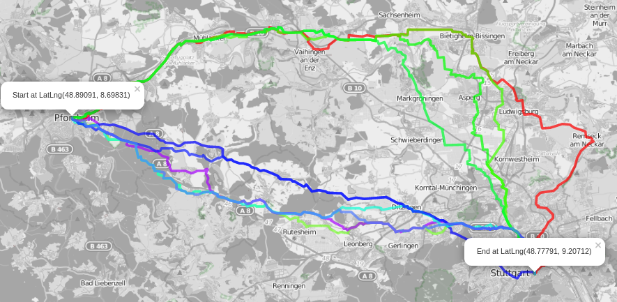 Alternative routes from Pforzheim to Stuttgart