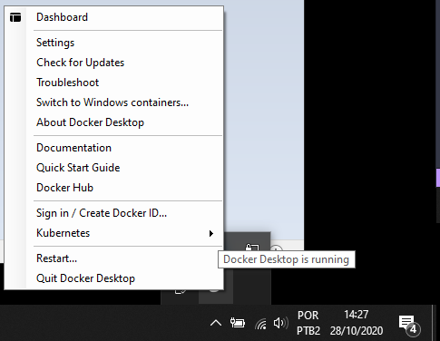 Docker Desktop on tray